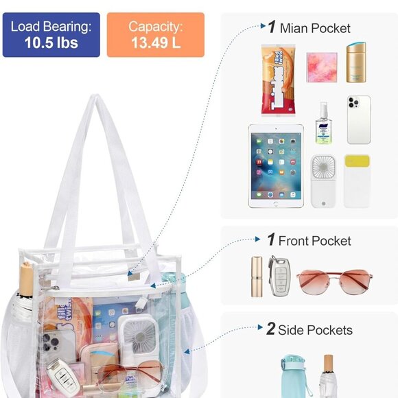 Clear Bag 12x6x12 Stadium Approved - Clear Tote Bag for Sport Events Game Day Co - Picture 4 of 9